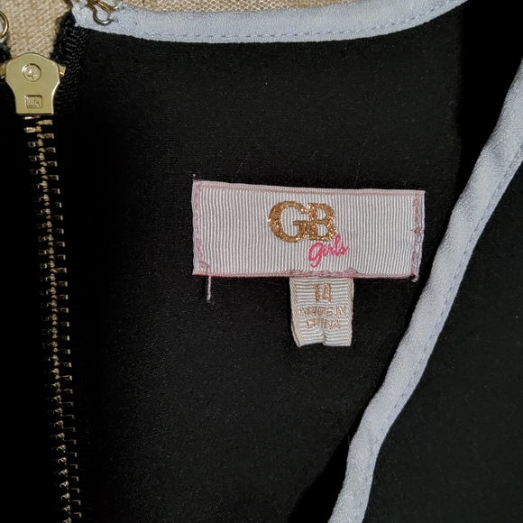 GB Girls Stretch Black/White Flared Sleeve Fit &Flare Dress Size 14 - Picture 8 of 11